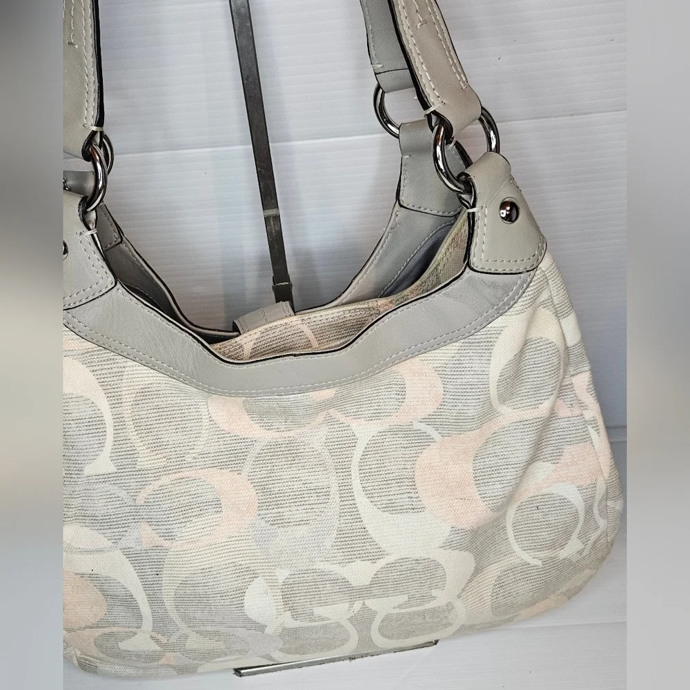 Coach F19214 Vintage Soho Lynn Hobo Bag – Gray & Pink Canvas with Leather Trim